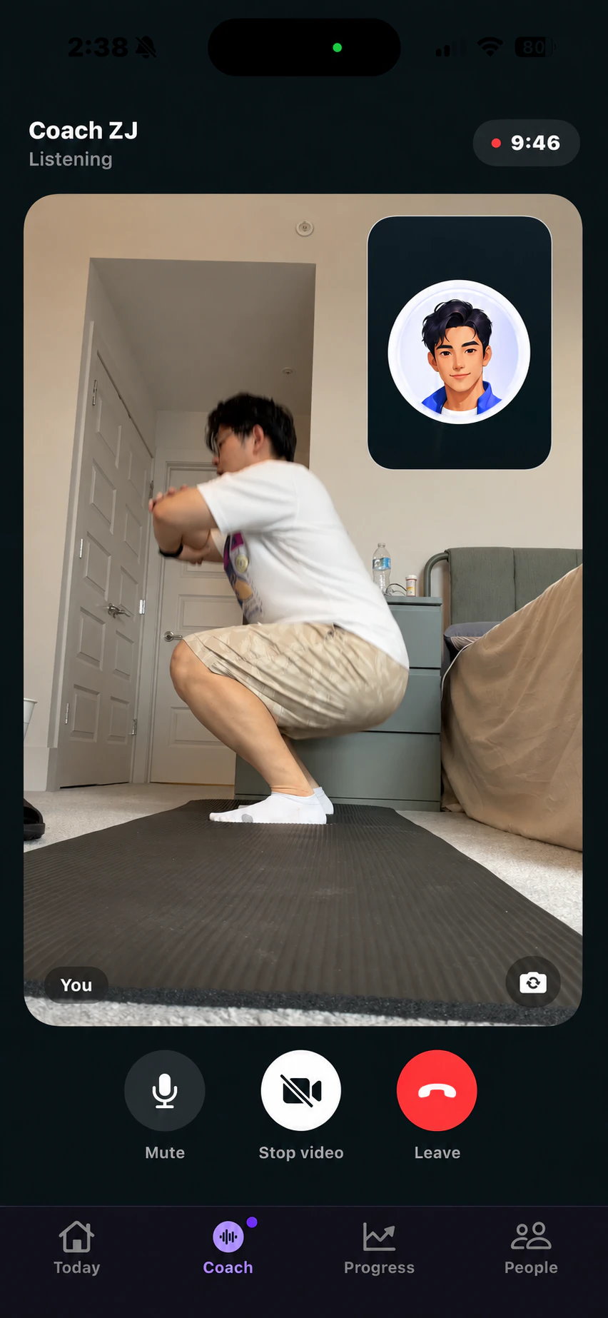 A ZYM live coach call — talking with Coach ZJ over video while training